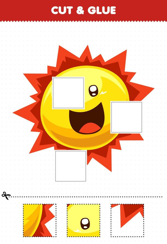 Education game for children cut and glue cut parts of cute cartoon solar system sun and glue them printable worksheet vector