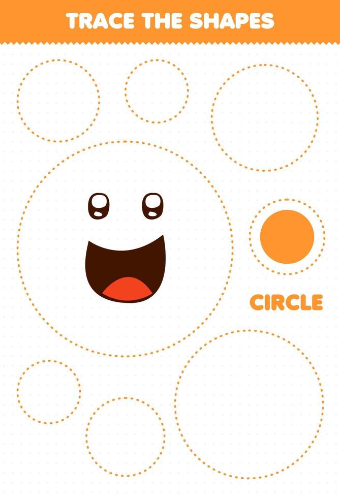 Education game for children trace the shapes circle printable worksheet vector