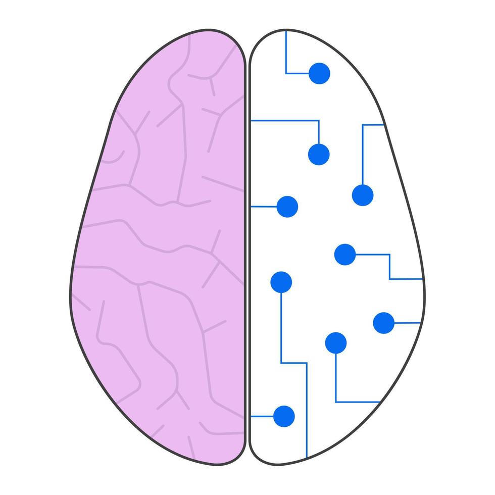 inteligencia artificial. combinando el cerebro humano y la inteligencia artificial. estilo plano ilustración vectorial vector