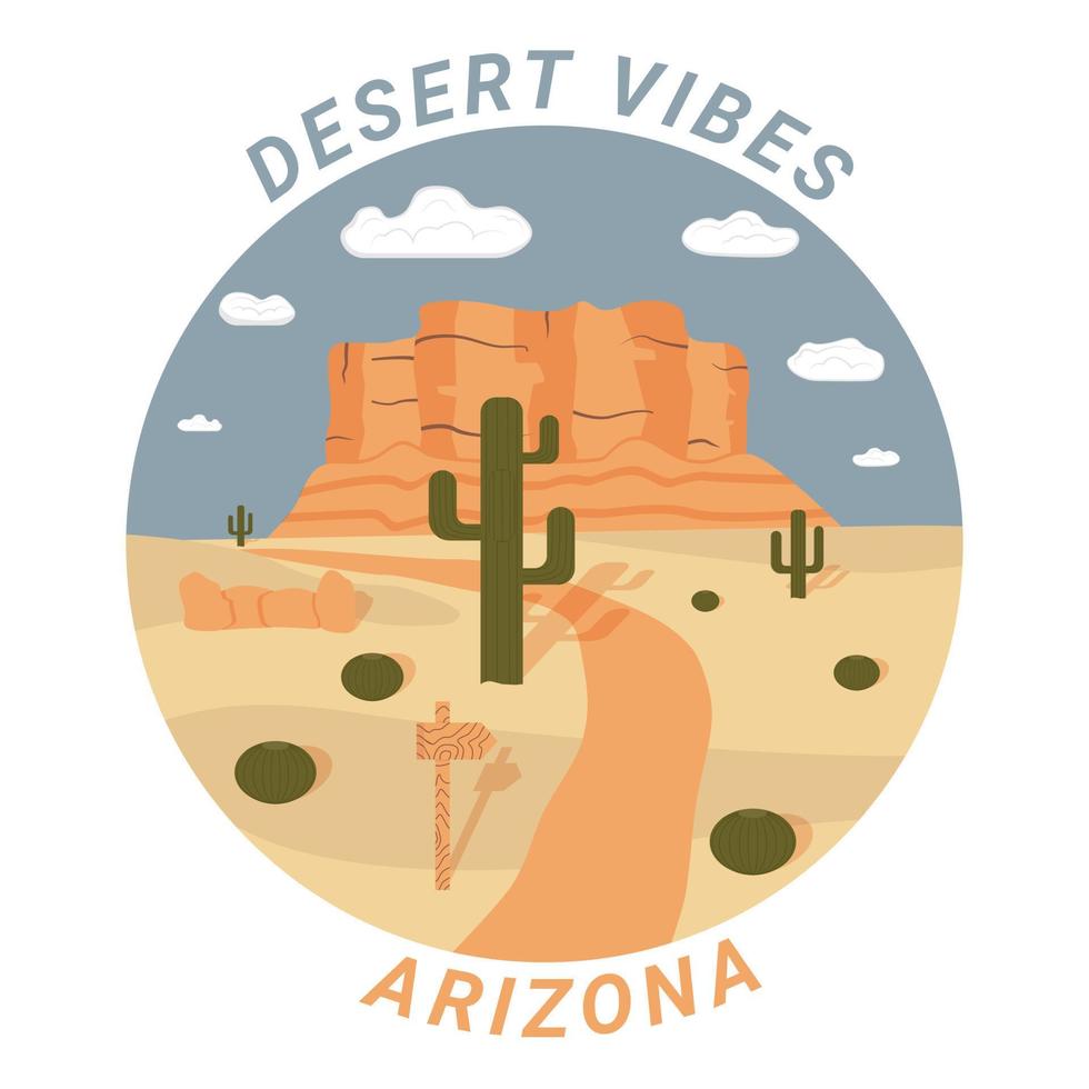 vibraciones del desierto de arizona. imagen con una inscripción para imprimir en ropa. estilo plano ilustración vectorial vector