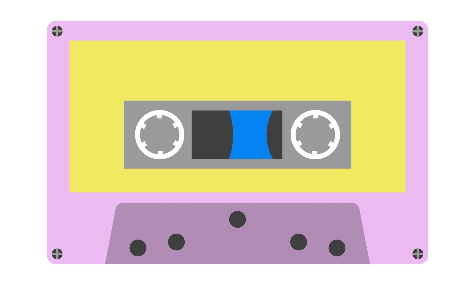Audio cassette with magnetic tape. Device for recording sound. Attribute of the 80s, 90s. Flat style. Vector illustration