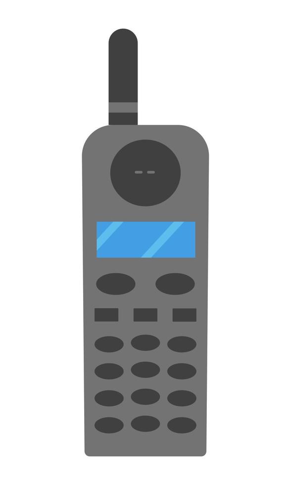 Old cell phone is a device for making calls. Attribute of the 80s, 90s. Flat style. Vector illustration