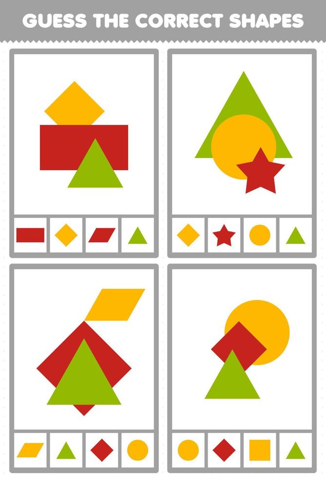 Education game for children guess the correct shapes geometric quiz printable worksheet vector