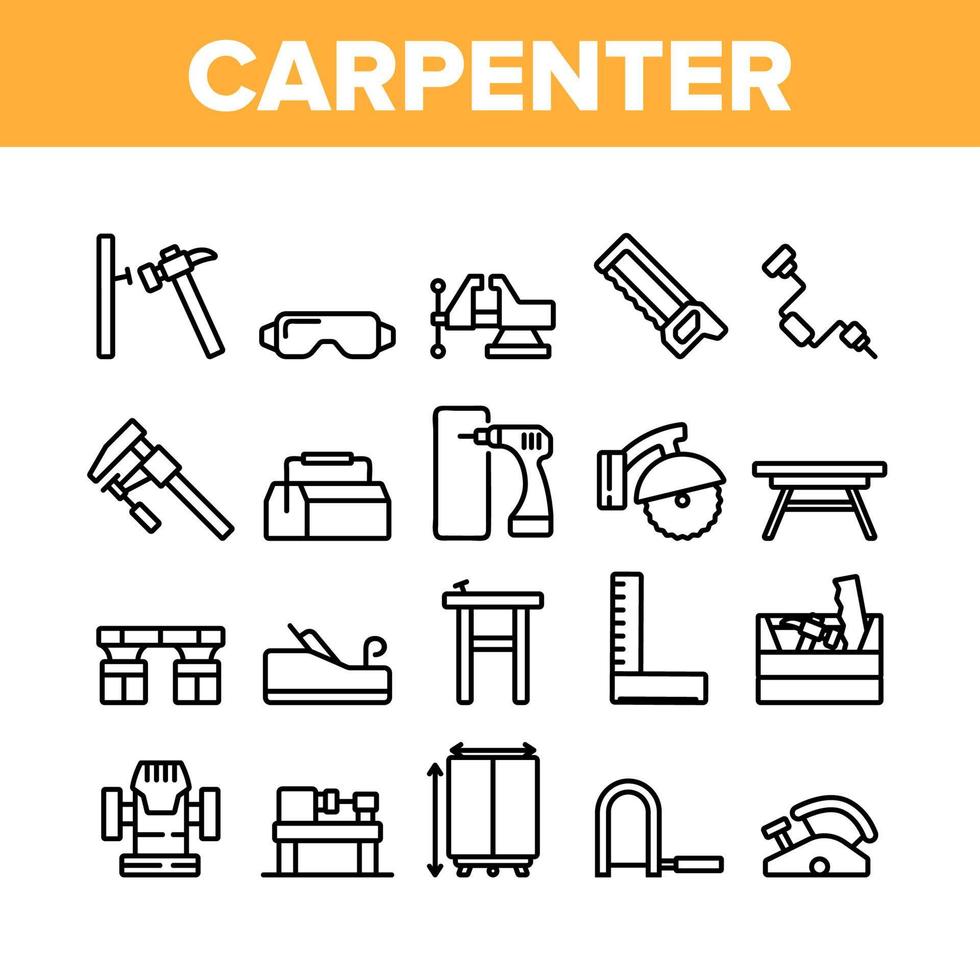 Carpenter Equipment Collection Icons Set Vector