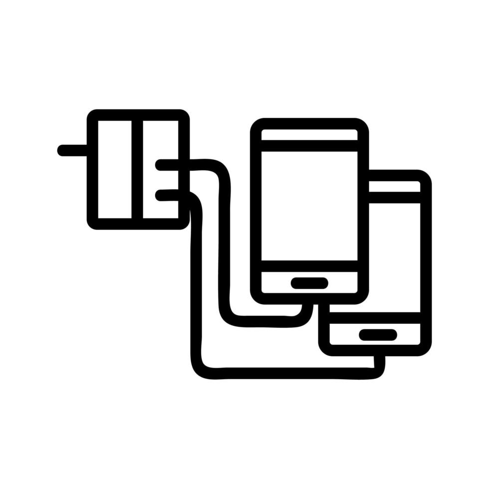 cargador con cable para dos teléfonos al mismo tiempo icono vector ilustración de contorno