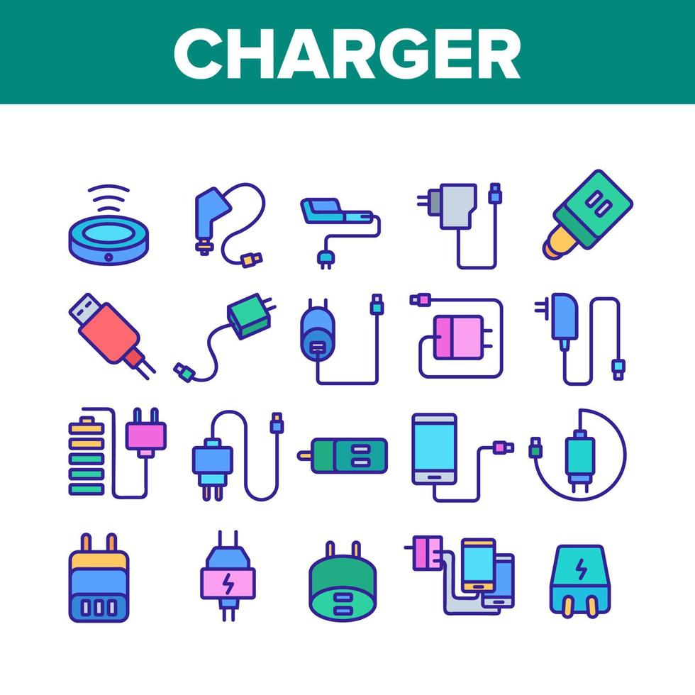 Charger Energy Device Collection Icons Set Vector