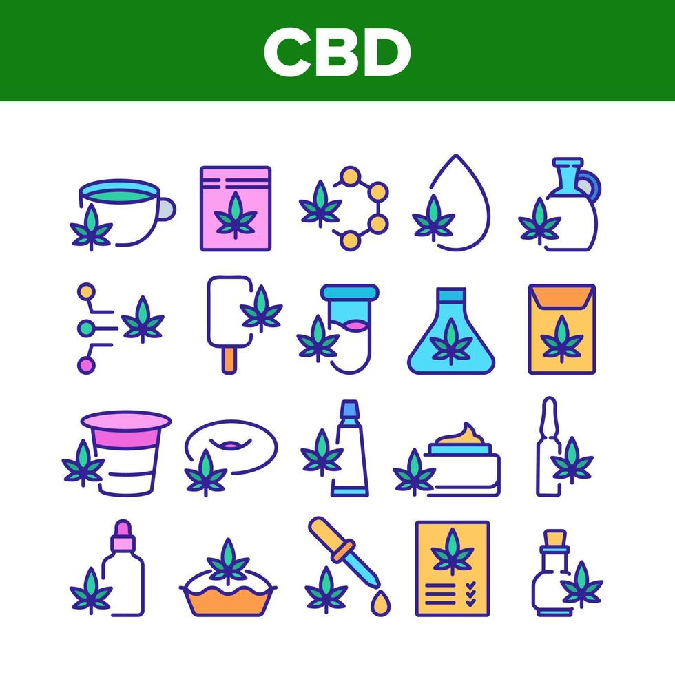 conjunto de iconos de colección de productos de cannabis cbd vector