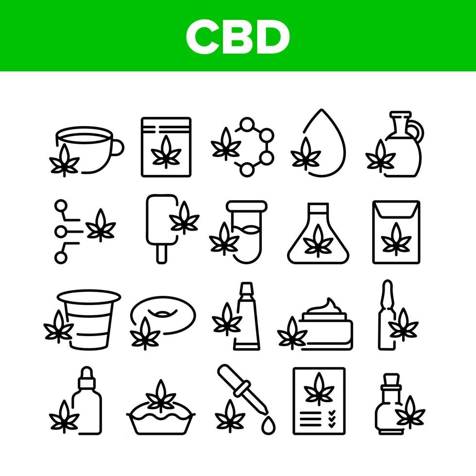 Cbd Cannabis Product Collection Icons Set Vector