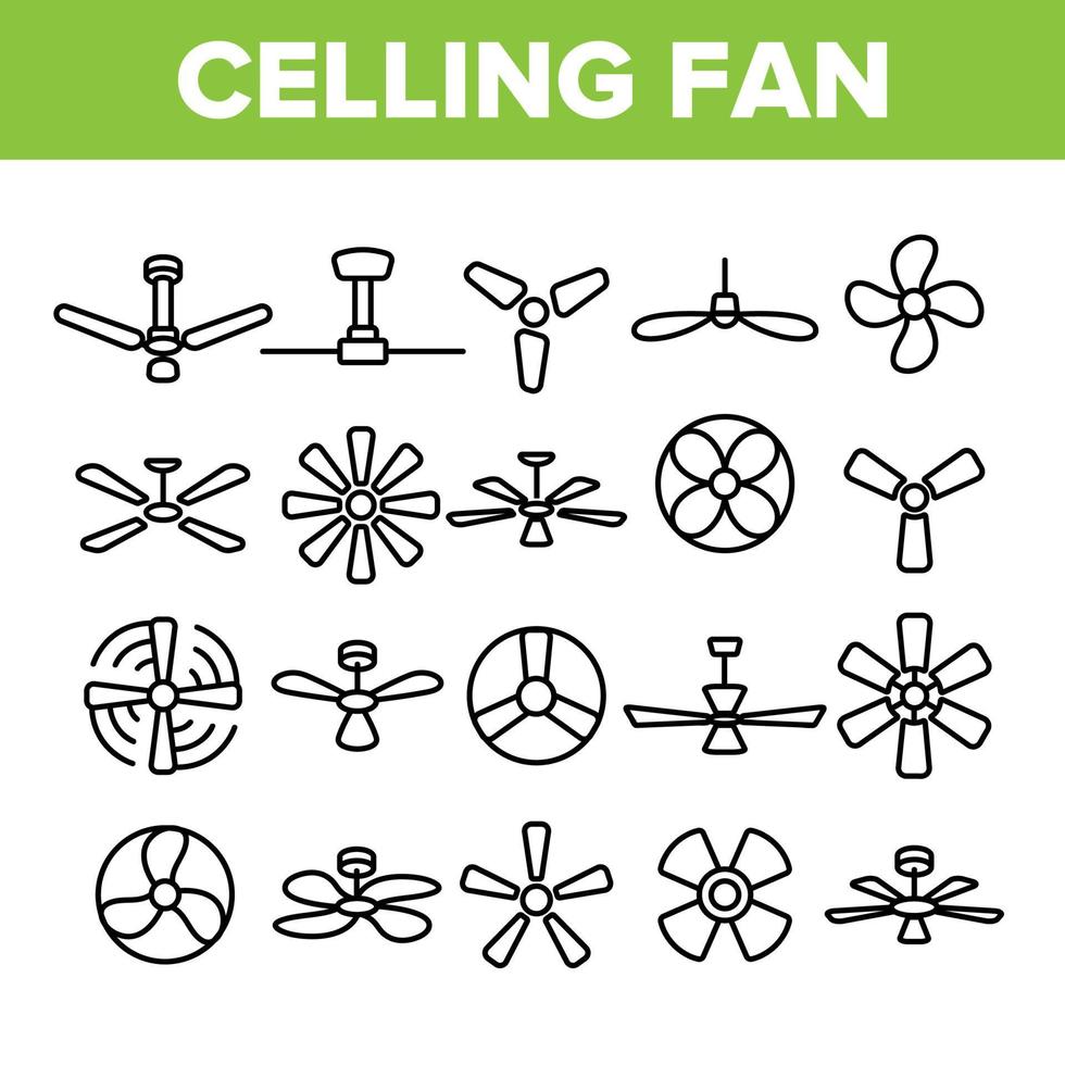 Ceiling Fans, Propellers Vector Linear Icons Set