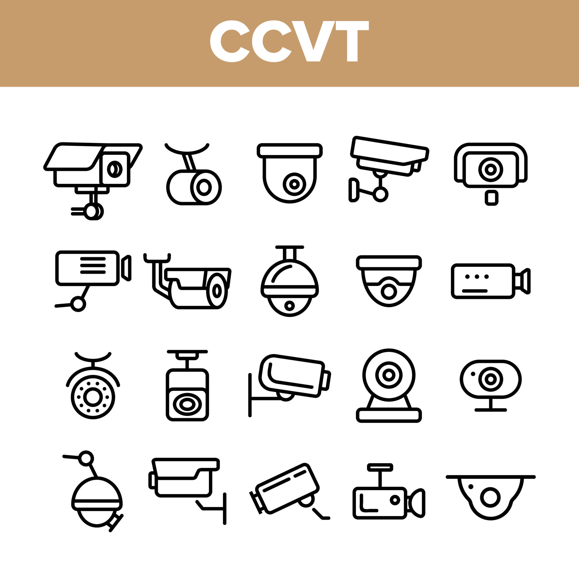 Surveillance Cameras, CCTV Linear Icons Vector Set 9972203 Vector Art