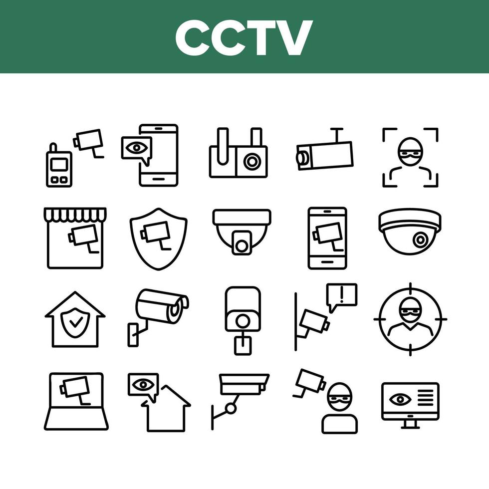 Cctv Security Camera Collection Icons Set Vector