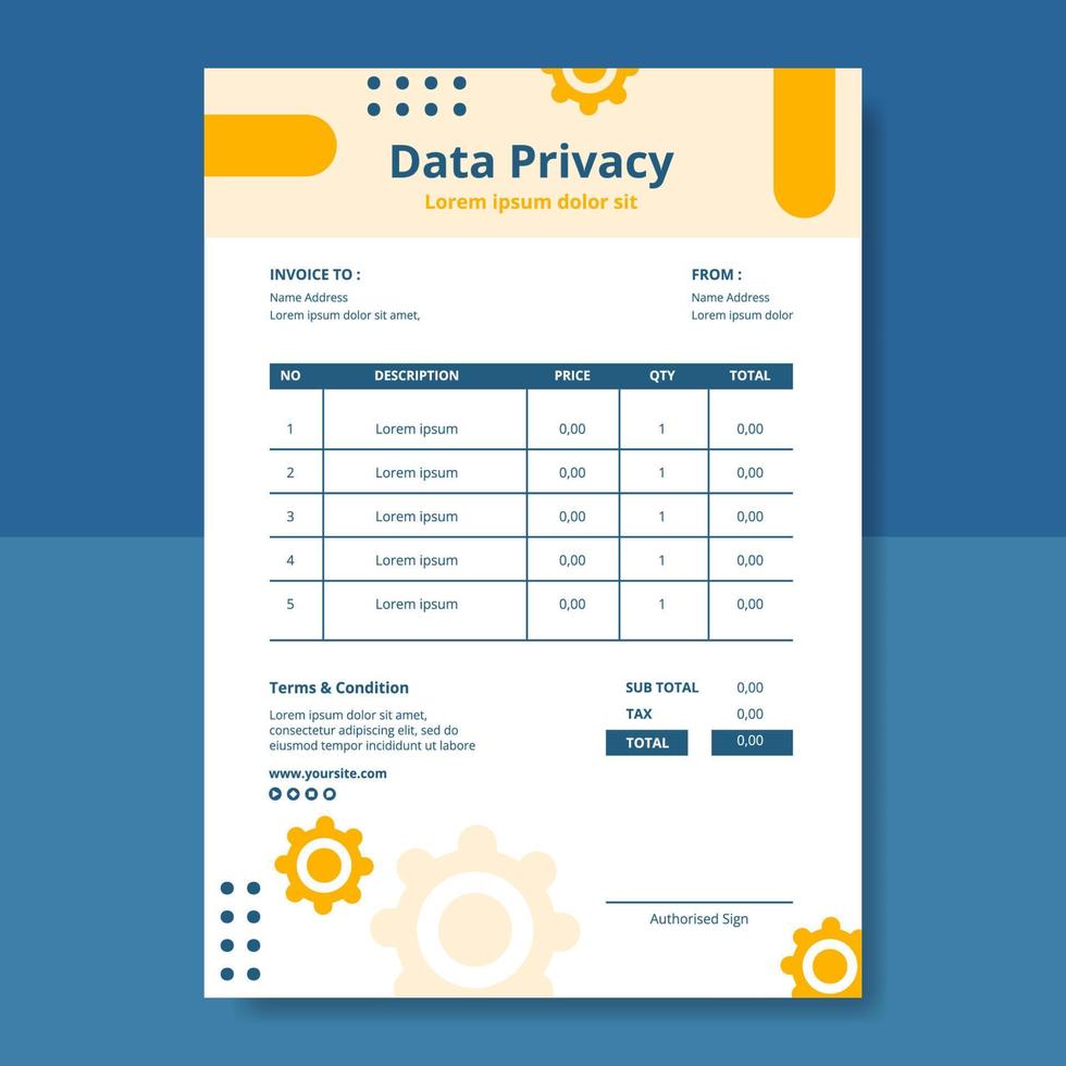 plantilla de factura de privacidad de datos ilustración de vector de fondo de dibujos animados plana