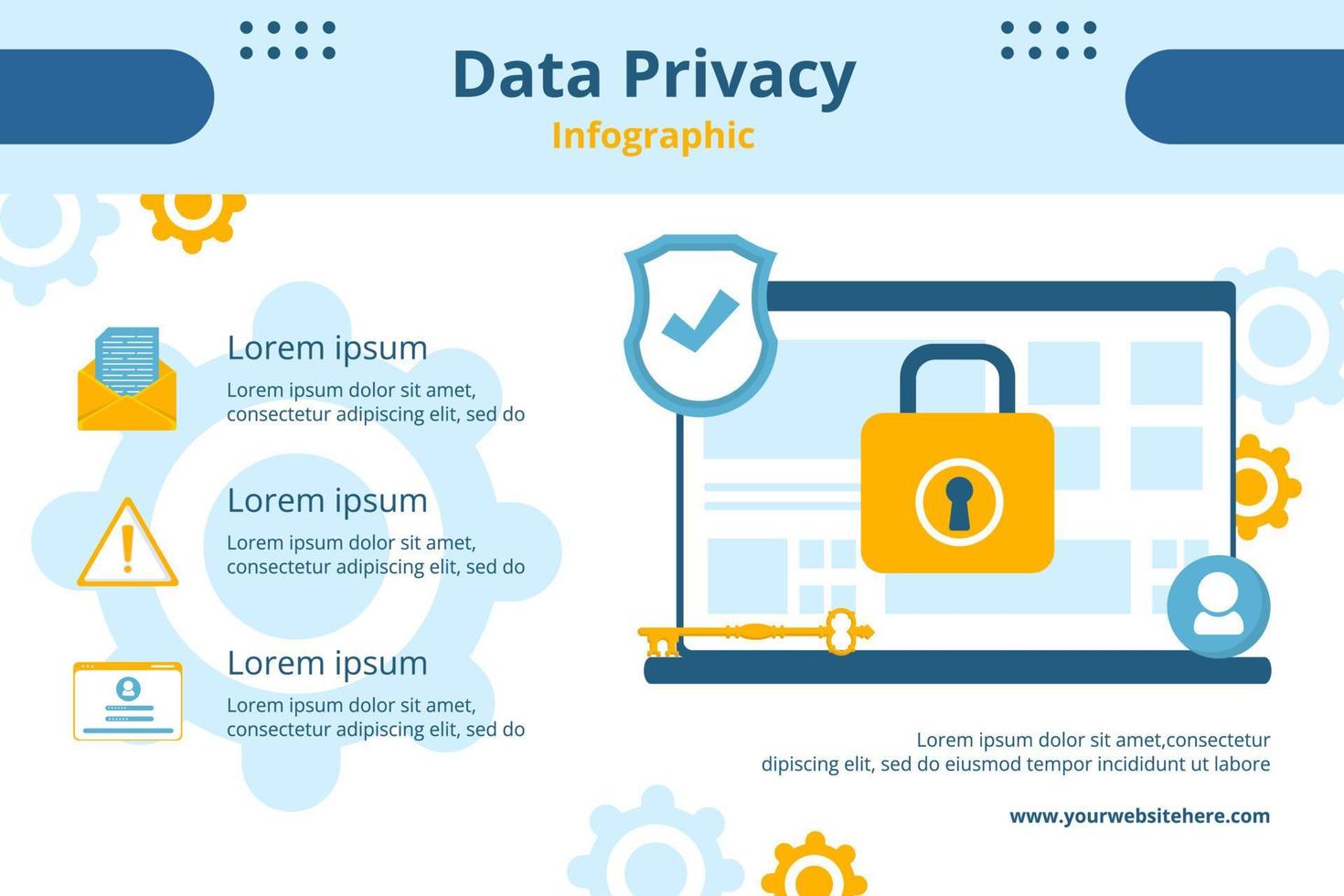 Ilustración de vector de fondo de dibujos animados planos de plantilla infográfica de privacidad de datos