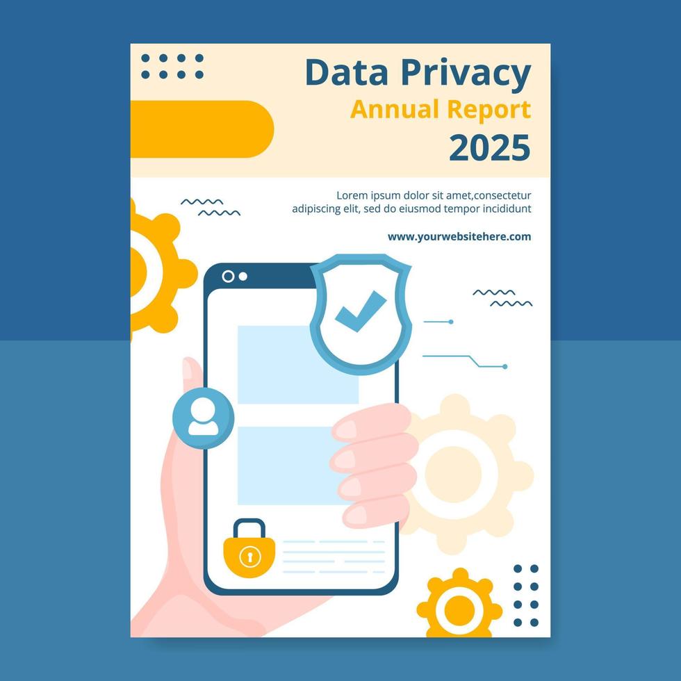 Data Privacy Annual Report Template Flat Cartoon Background Vector Illustration