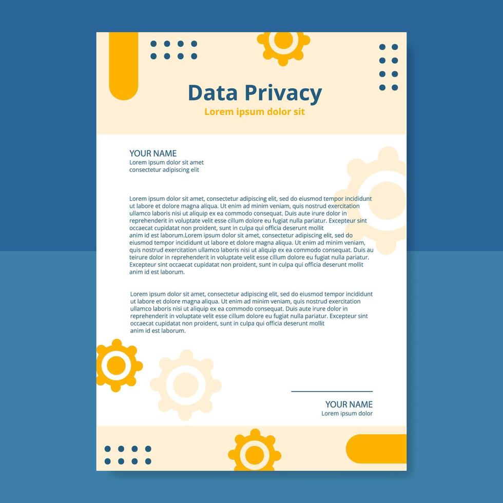 Data Privacy Letterhead Template Flat Cartoon Background Vector Illustration