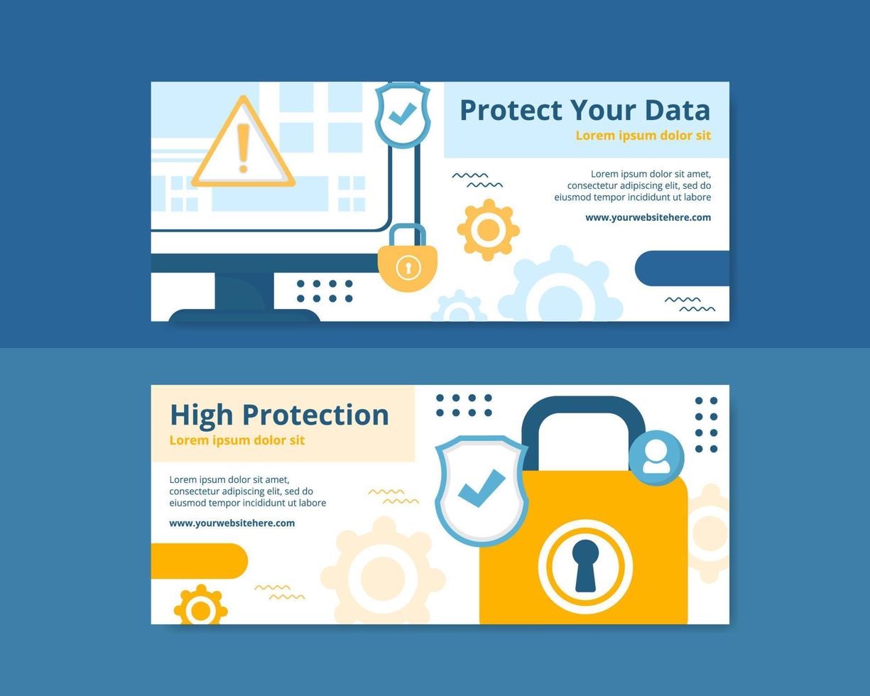 Data Privacy Horizontal Banner Template Flat Cartoon Background Vector Illustration