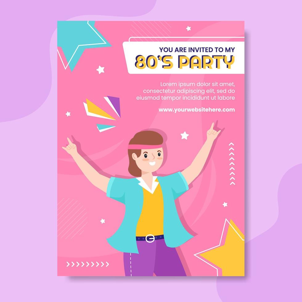 80s Party Invitation Template Flat Cartoon Background Vector Illustration