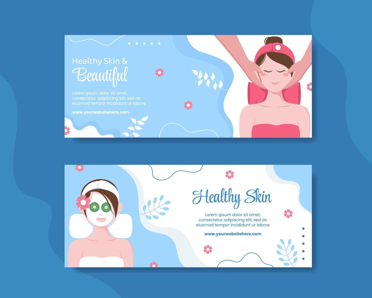 Beauty Horizontal Banner Template Flat Cartoon Background Vector Illustration