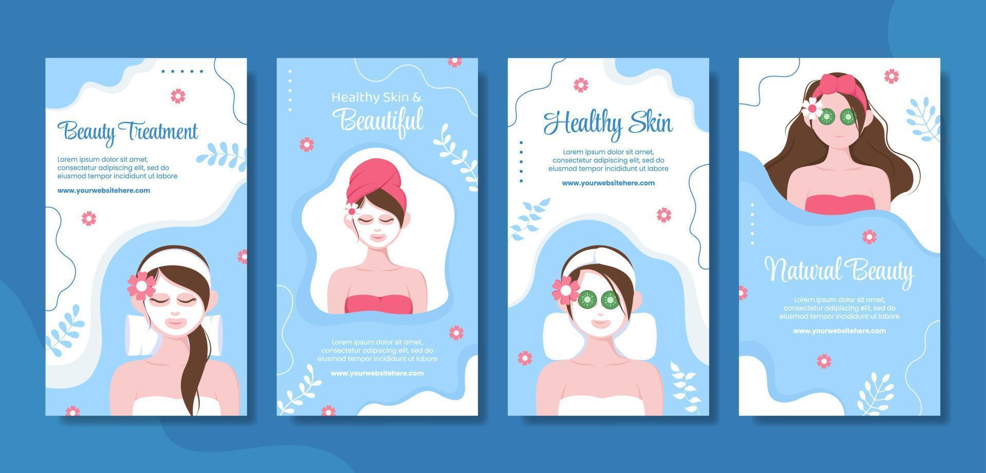 Beauty Social Media Stories Template Flat Cartoon Background Vector Illustration