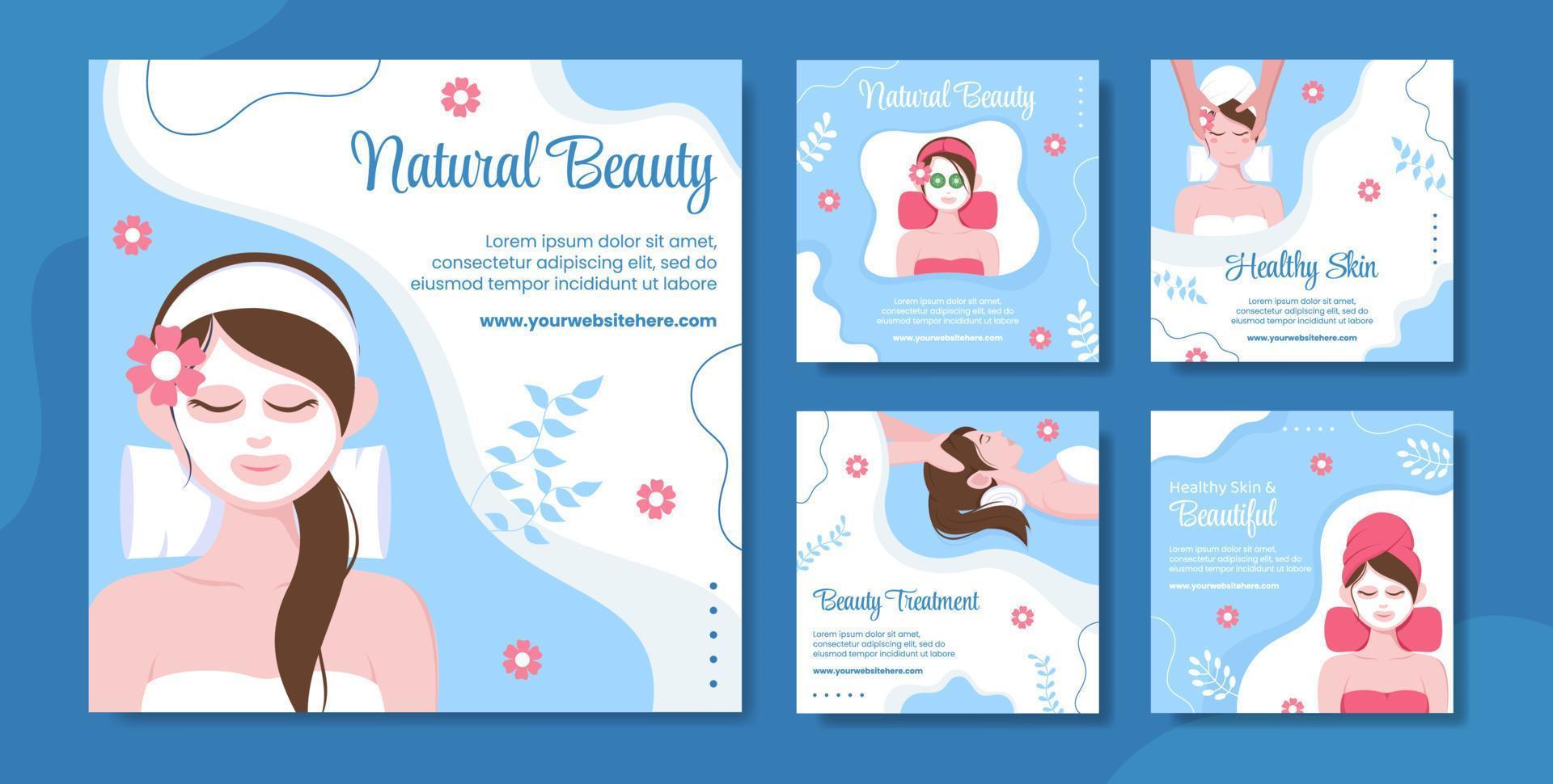 Beauty Social Media Post Template Flat Cartoon Background Vector Illustration