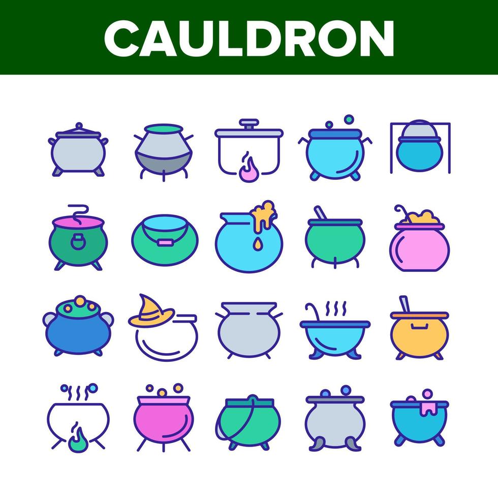 conjunto de iconos de elementos de colección de caldero vector