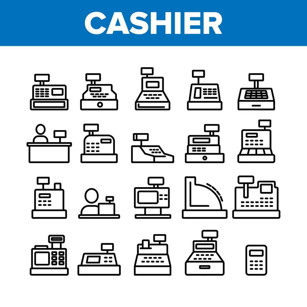 Cashier Equipment Collection Icons Set Vector