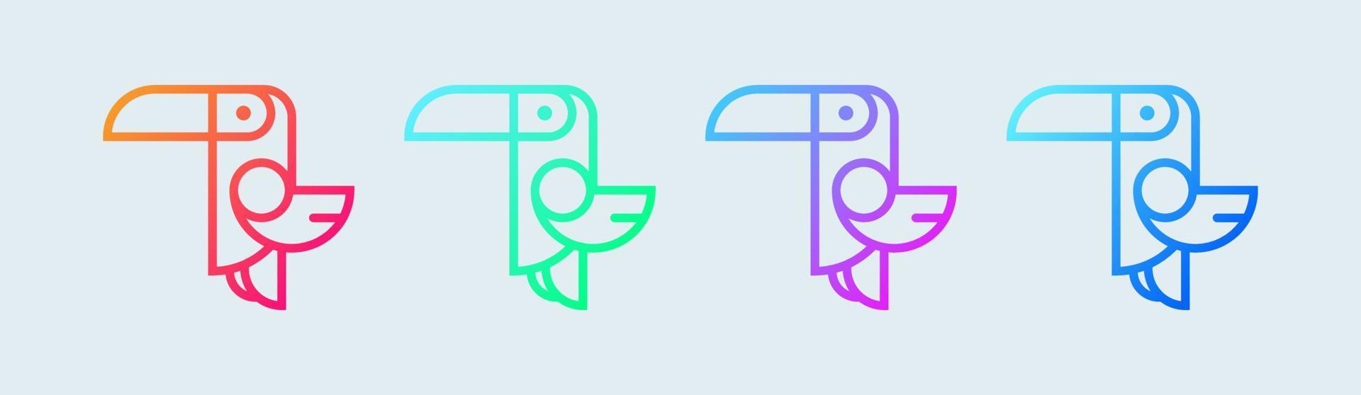 icono de línea de tucán en colores degradados. ilustración de vector de logotipo de pájaro simple.