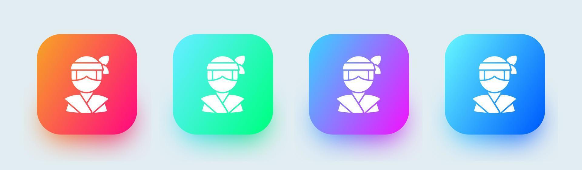 Ninja solid icon in square gradient colors. Japanese warrior signs vector illustration.