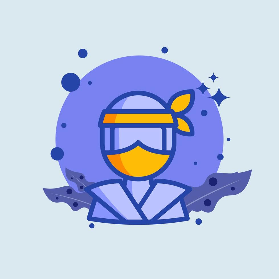Ninja flat illustration. Japanese warrior signs vector illustration.