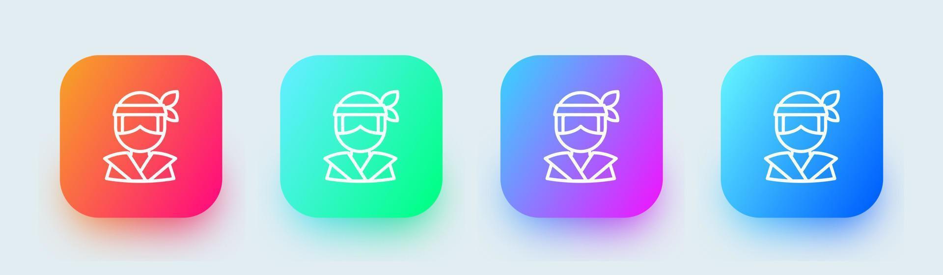 Ninja line icon in square gradient colors. Japanese warrior signs vector illustration.