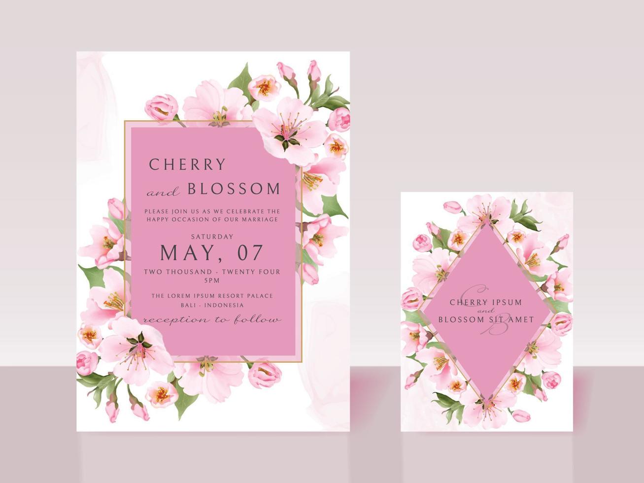 Beautiful cherry blossom wedding invitation card template vector