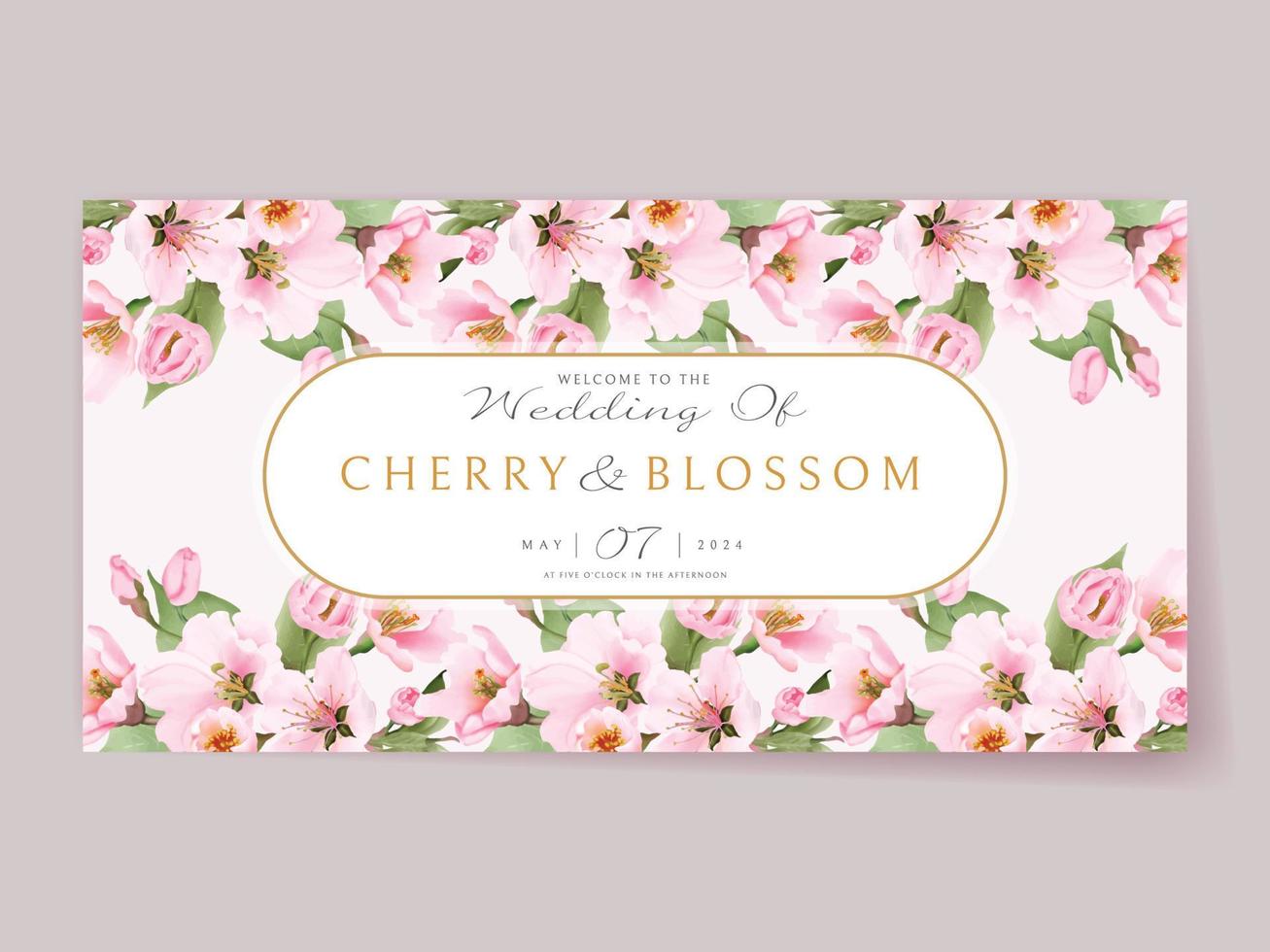Beautiful cherry blossom wedding invitation card template vector