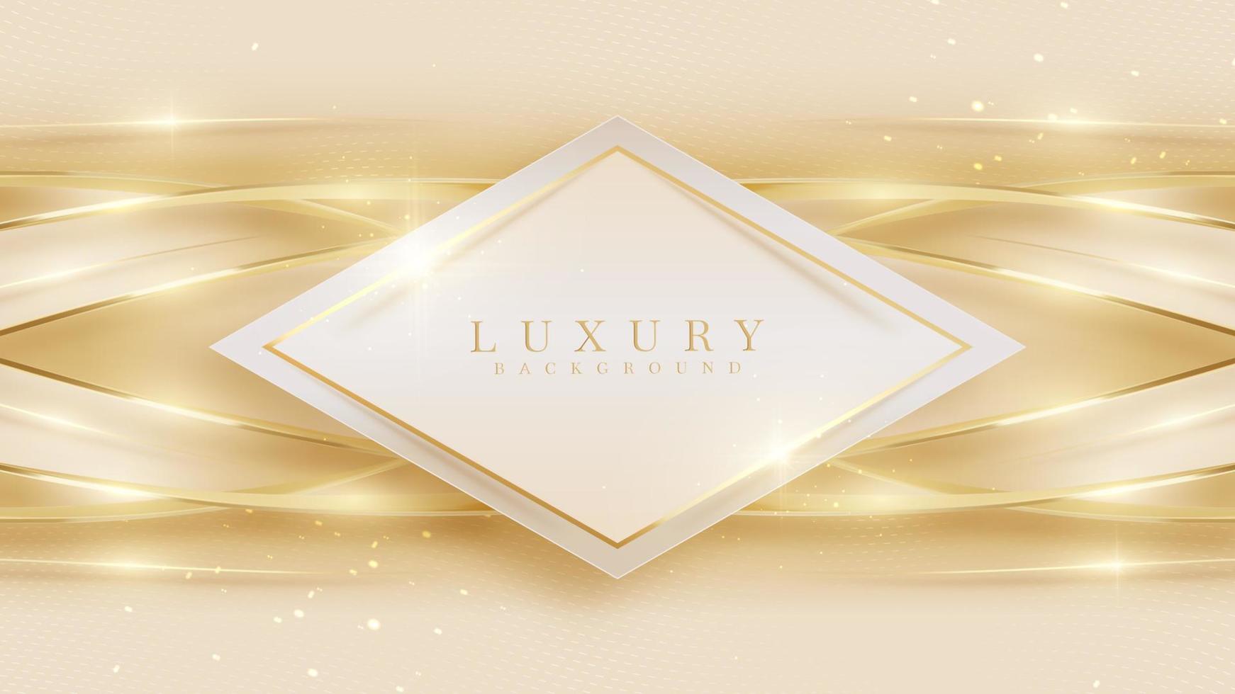 Luxury background with square frame and golden curve line decoration and glitter light effects elements. vector