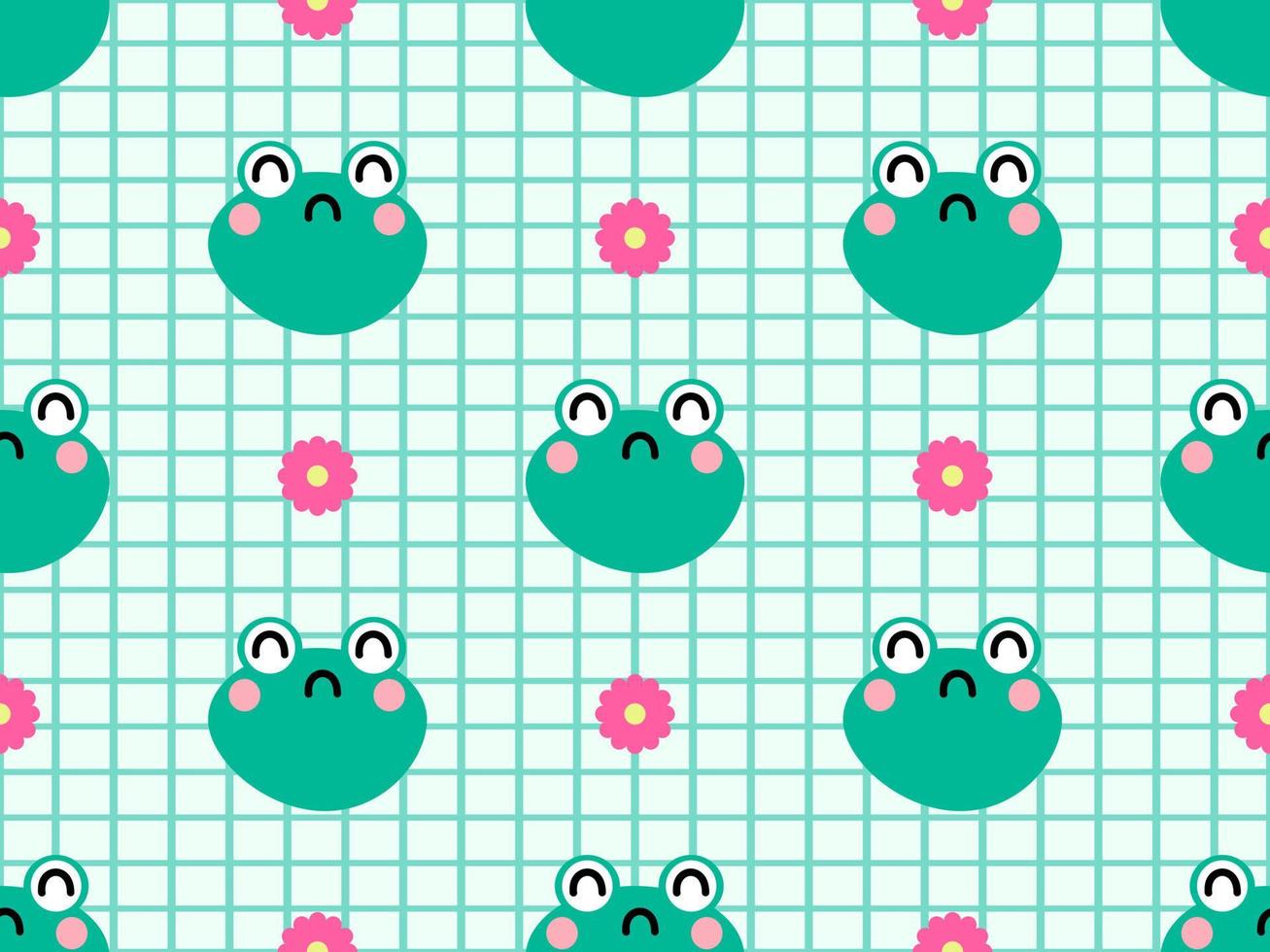 Frog cartoon character seamless pattern on green background vector