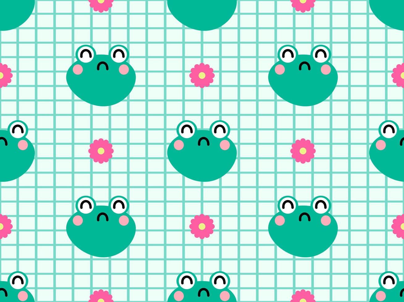 Frog cartoon character seamless pattern on green background vector