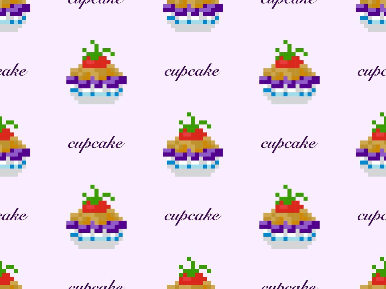 cupcake personaje de dibujos animados de patrones sin fisuras sobre fondo púrpura. estilo de píxel vector