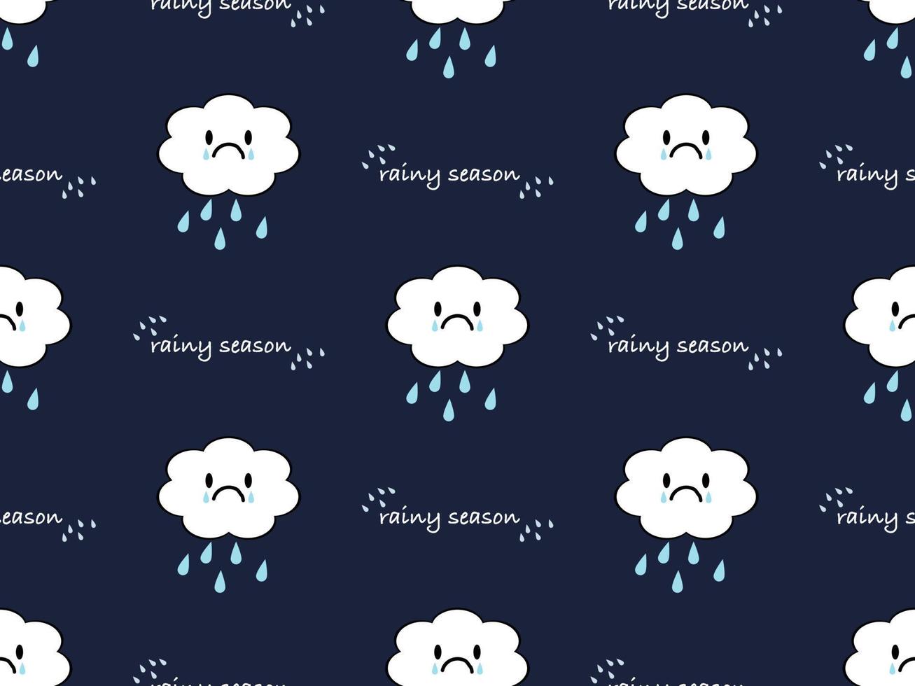 Rain cloud cartoon character seamless pattern on blue background vector