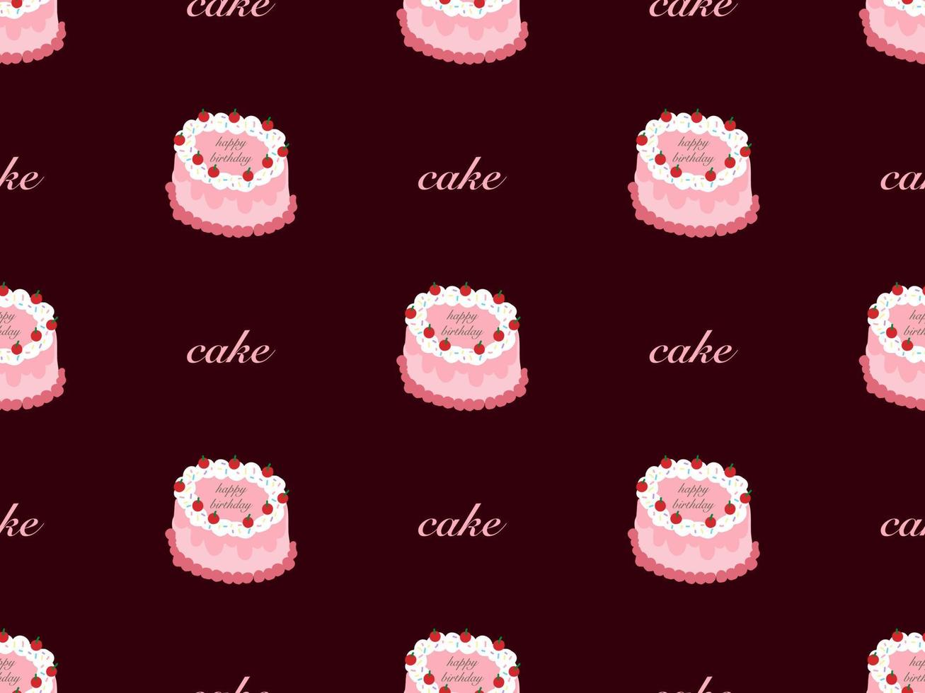 Cake cartoon character seamless pattern on pink background. Pixel style vector