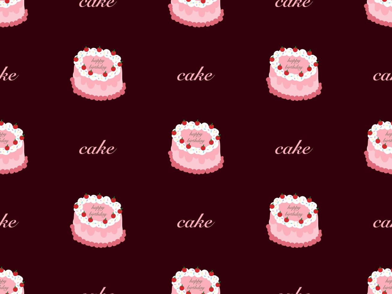 Cake cartoon character seamless pattern on pink background. Pixel style vector