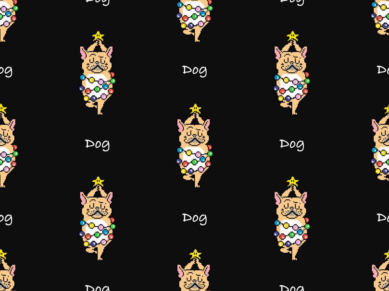 Dog cartoon character seamless pattern on black background.  Pixel style vector