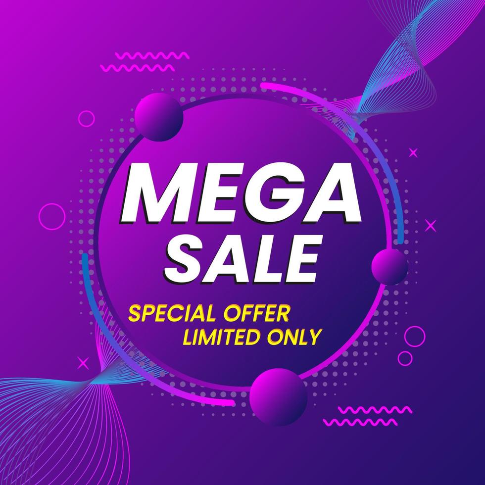 Abstract line waves background with mega sale text vector