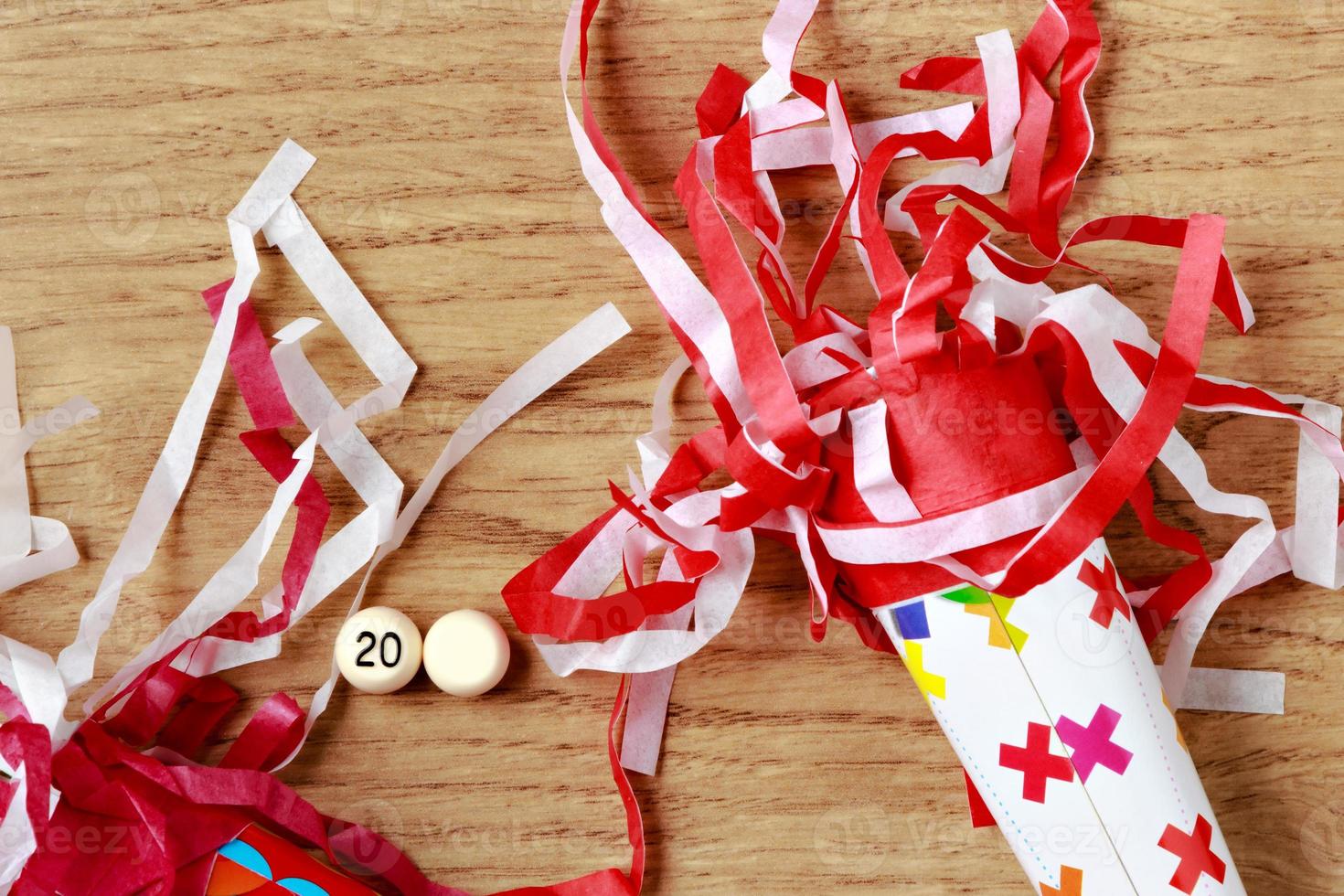 Party Decorations New Year's Eve in a parquet floor, with a white ball without a number, to put the year you want. Horizontal image. photo