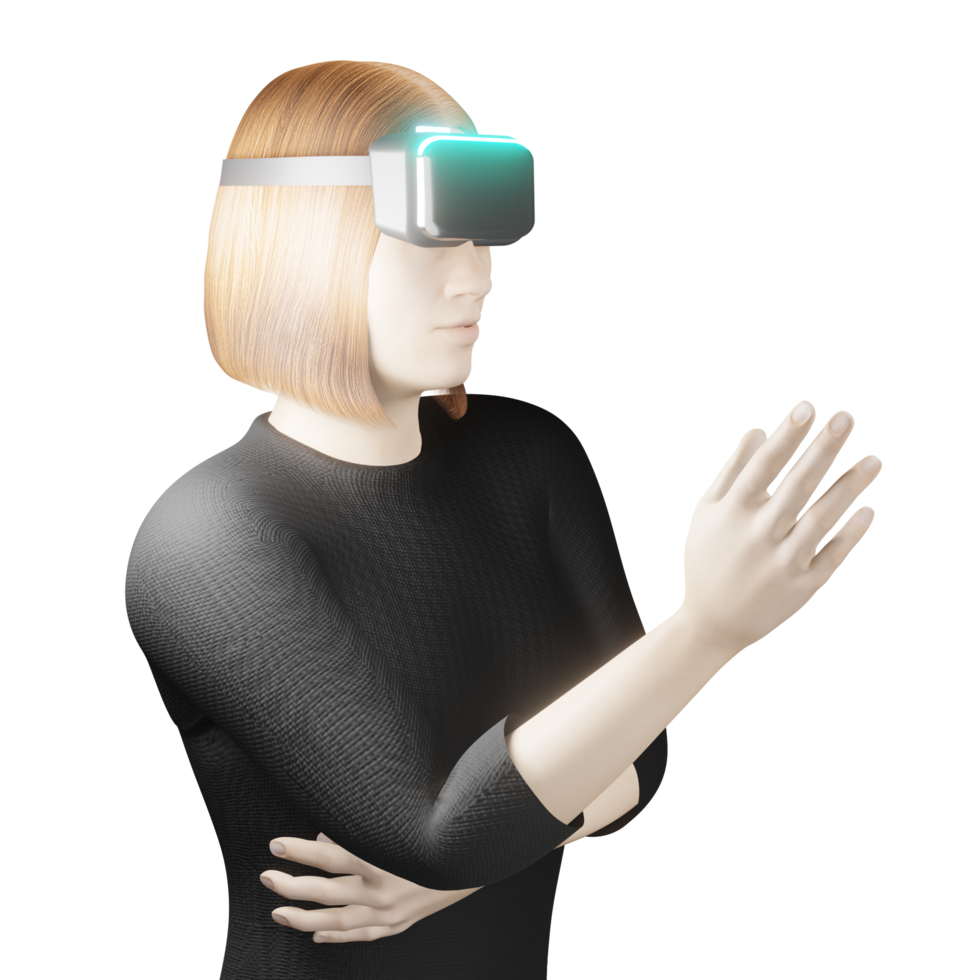 woman half body PNG wearing vr headset portrait human user social media avatar in Metaverse world