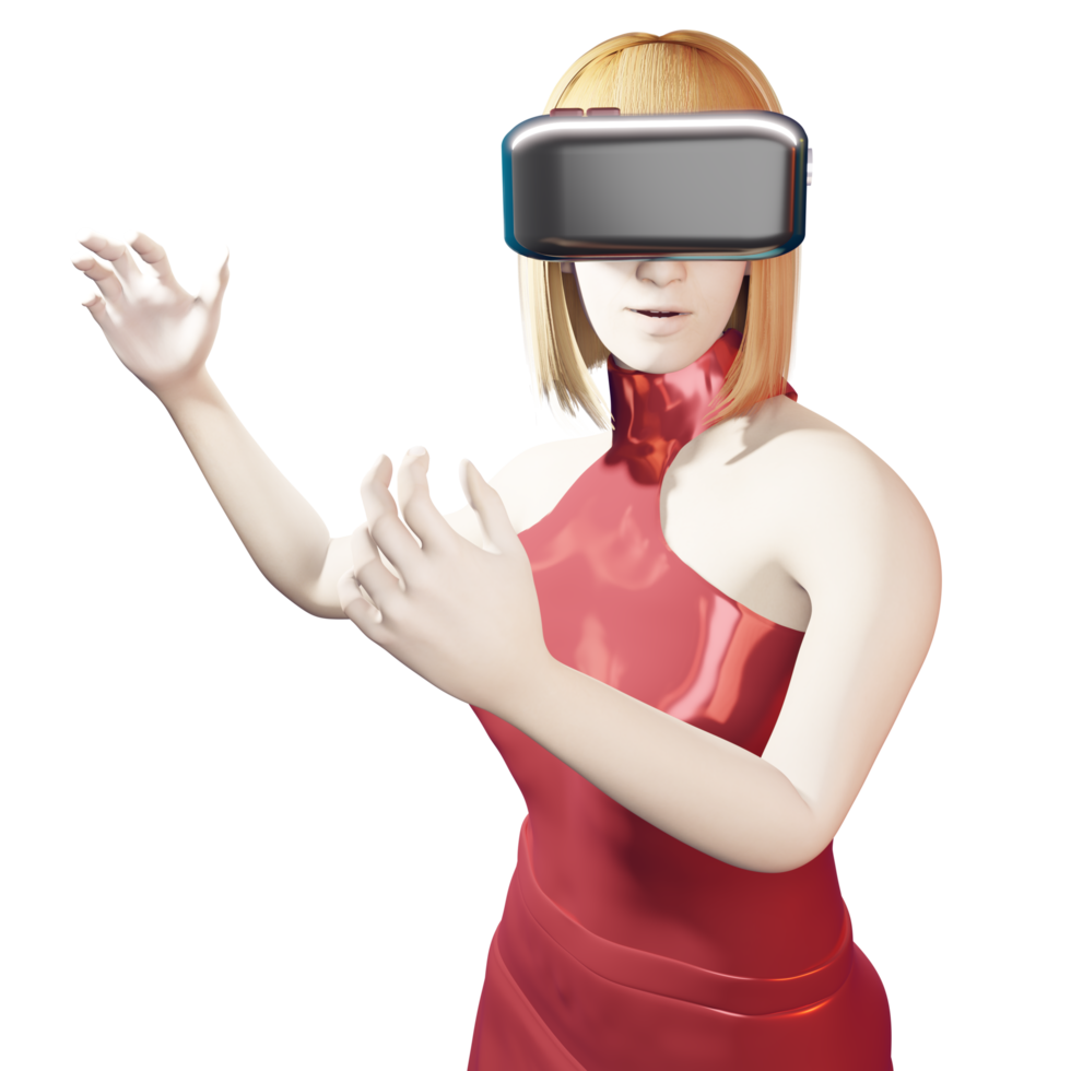 mujer medio cuerpo png usando auriculares vr retrato usuario humano avatar de redes sociales en el mundo del metaverso