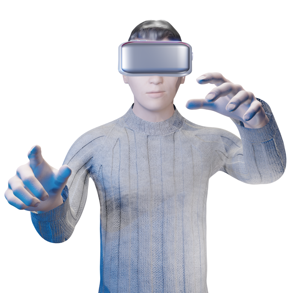 half man PNG wearing vr headset portrait human user social media avatar in Metaverse world