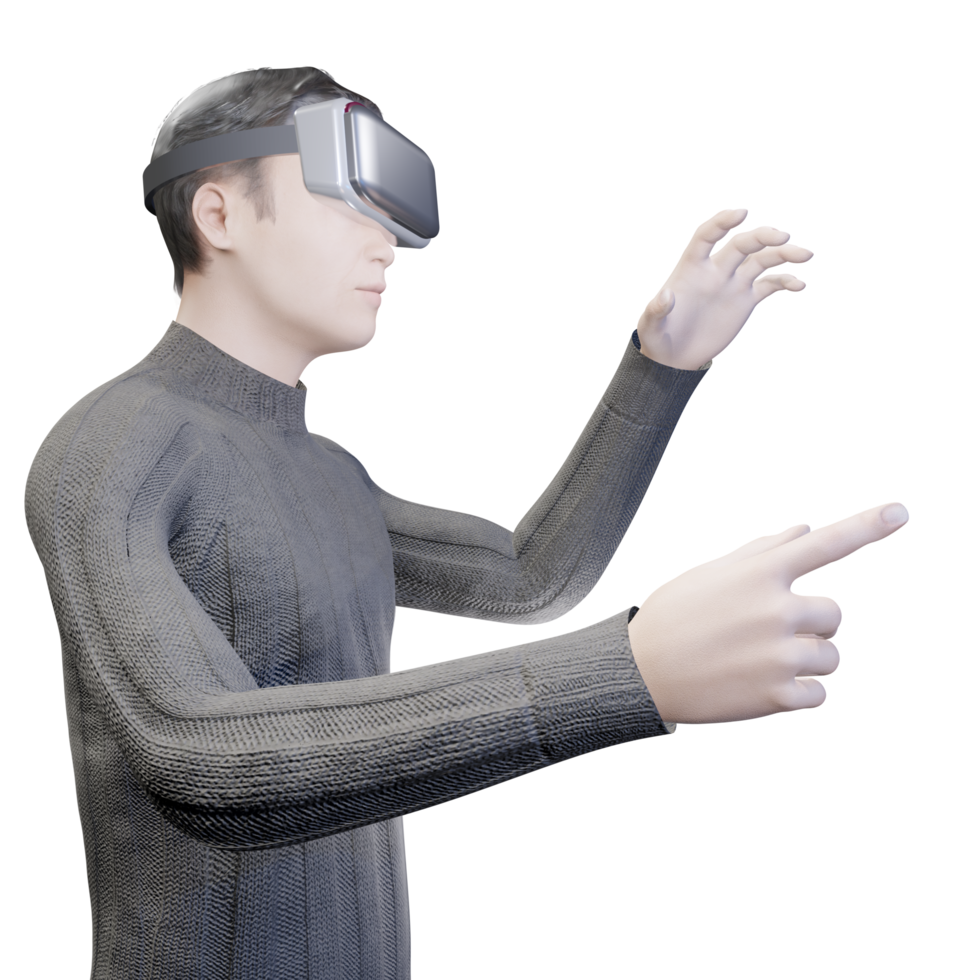 half man PNG wearing vr headset portrait human user social media avatar in Metaverse world