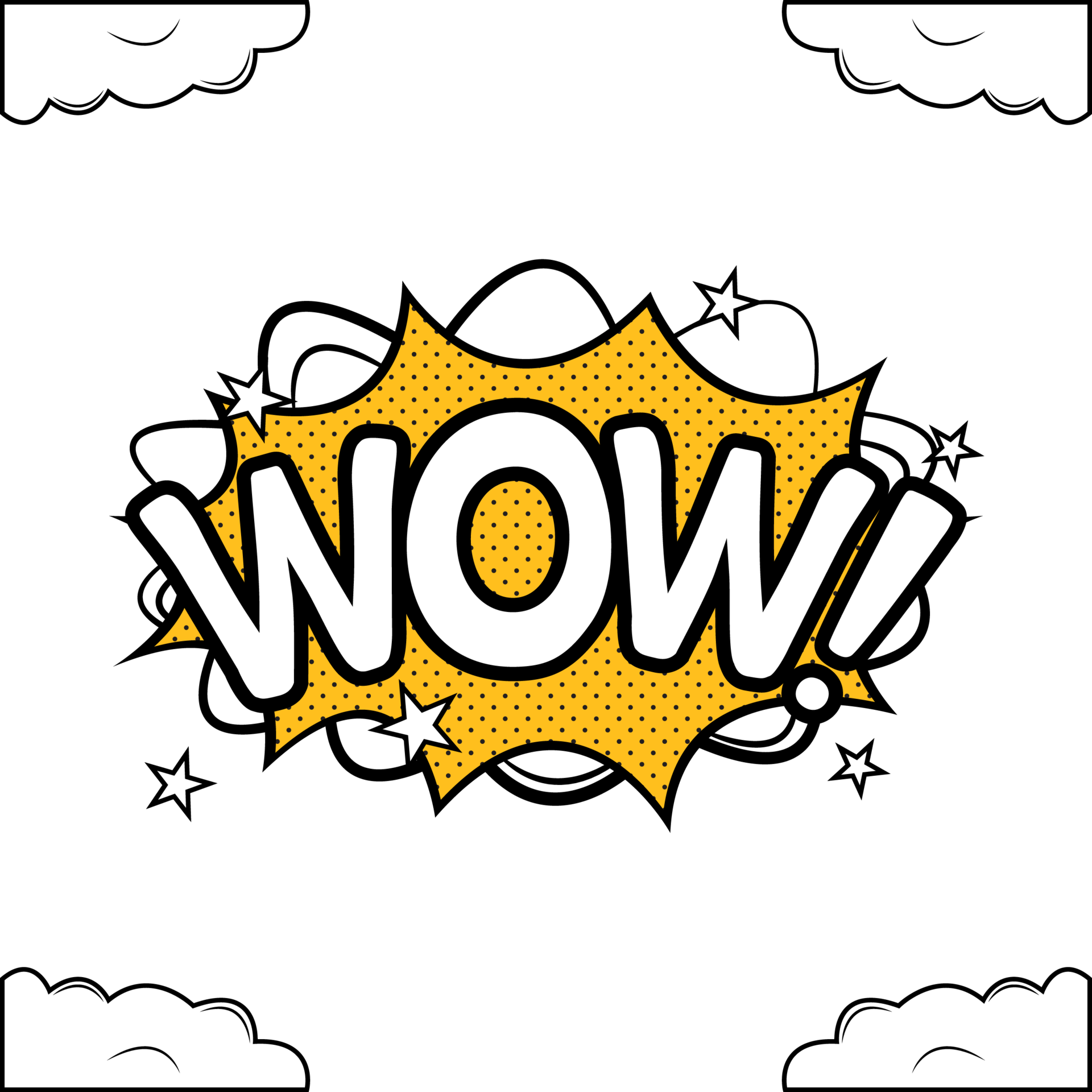 Free Comic blast PNG with text bubble. Cartoon burst with white color words  and clouds. Funny explosion bubbles for cartoons with white and yellow  colors on a transparent background. Comics wow text.
