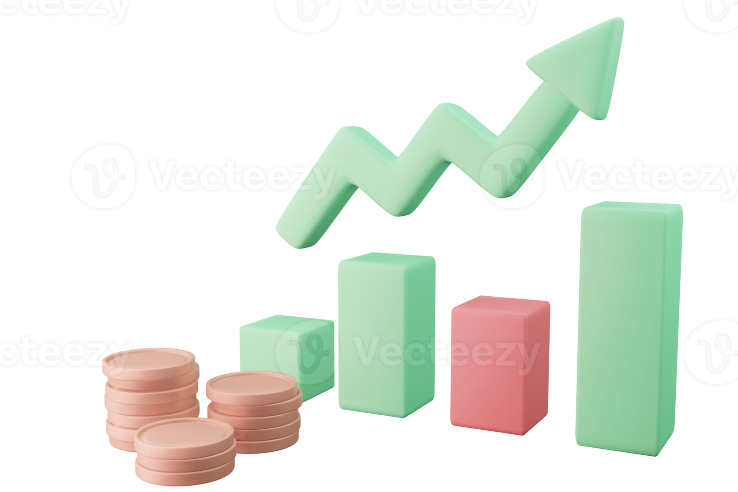 Diagramm-Aufwärtstrend und Münze 3D-Illustration Finanzsymbol für Aktienmarkt png