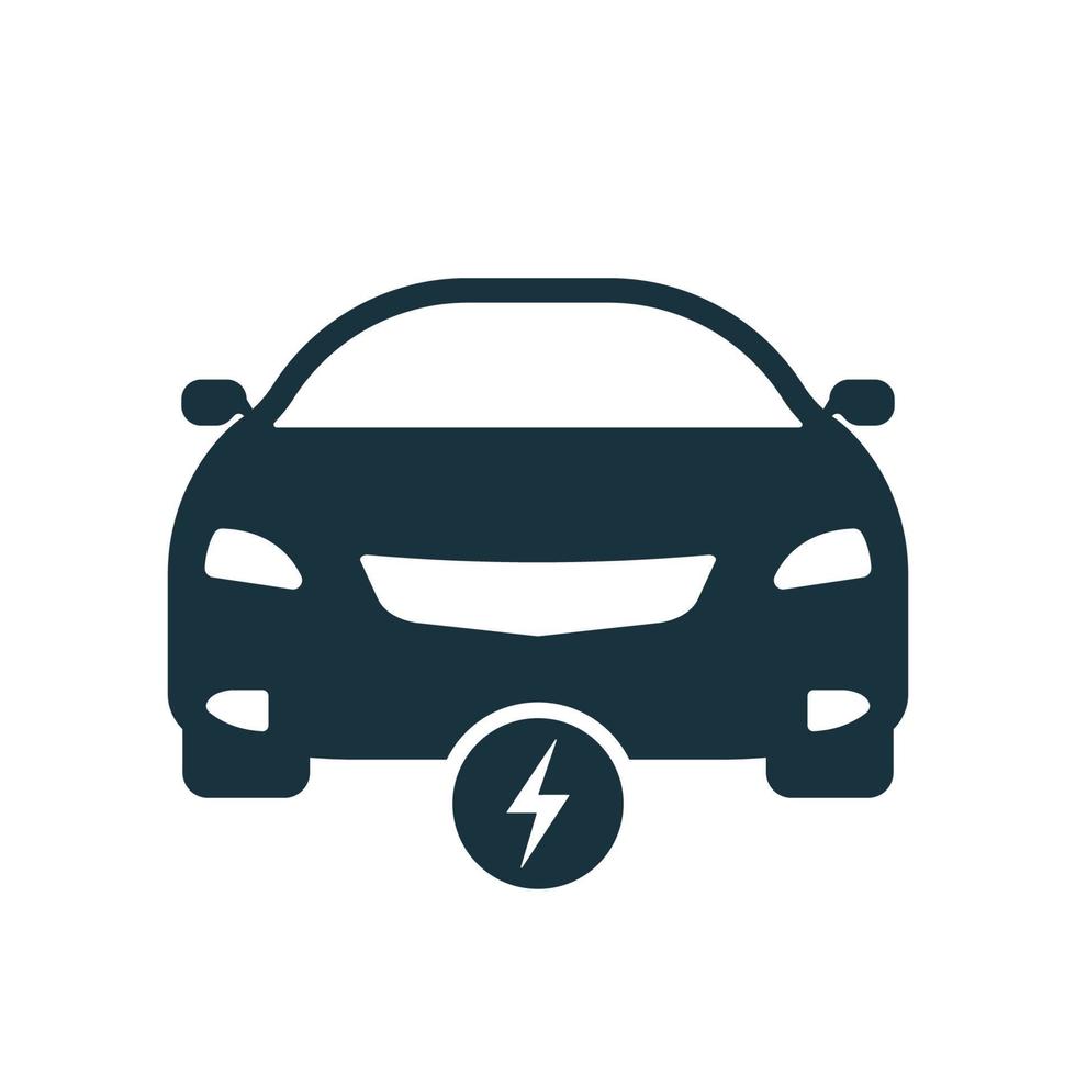 Eco Electro Car Black Silhouette Icon. Ecology Hybrid Vehicle Glyph Pictogram. Electric EV with Bolt Green Symbol. Electric Car with Lightning Sign. Electronic Automobile Logo. Vector Illustration.