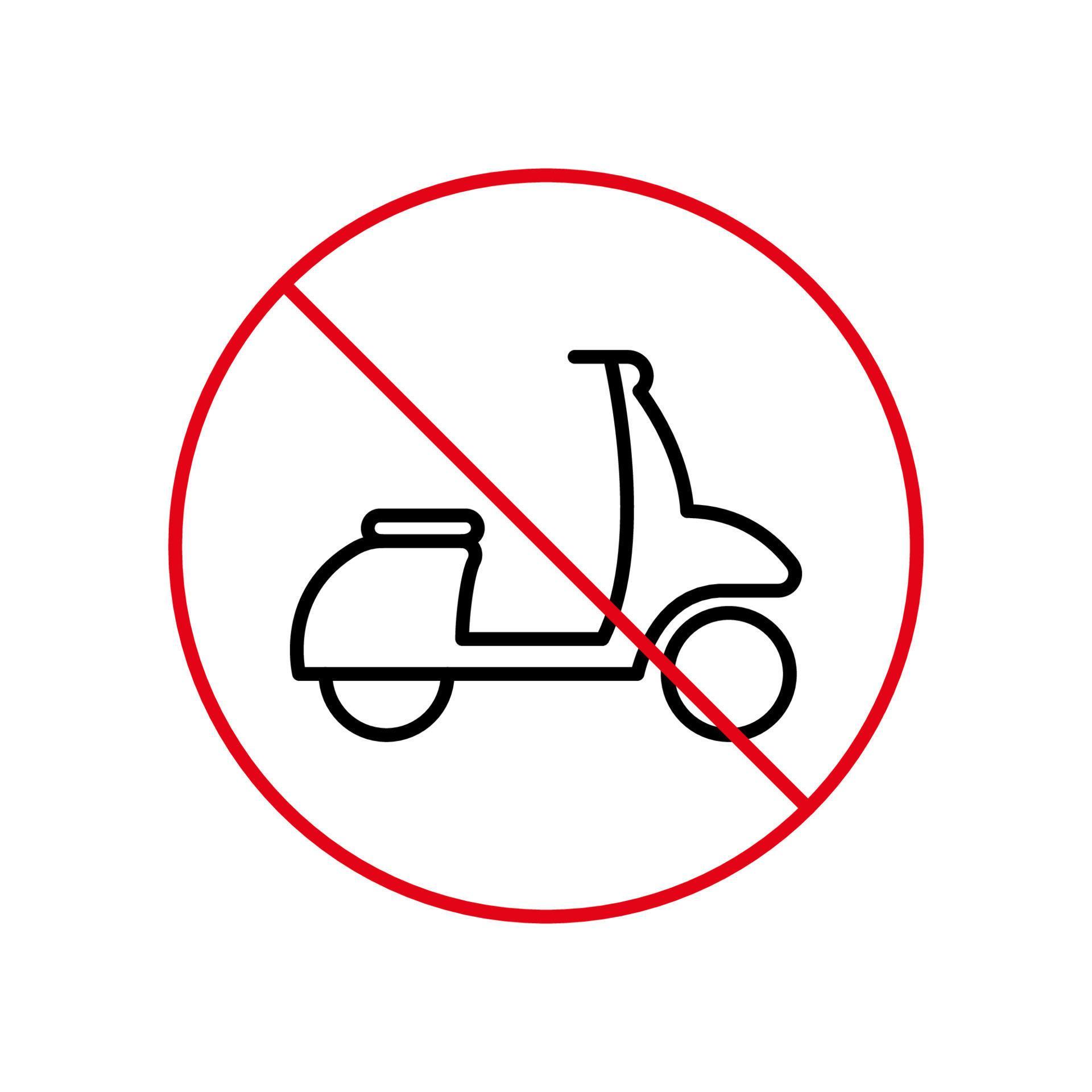 Ban Moped Delivery Zone Black Line Icon. Scooter Forbidden Outline